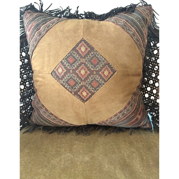 Croscill Decorative Throw Pillow With Fringe & Southwestern Diamond Pattern - 18 - Picture 1 of 7